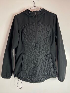 Eddie Bauer Black Quilted Front Hooded Utility Jacket Medium with Zipper Pockets